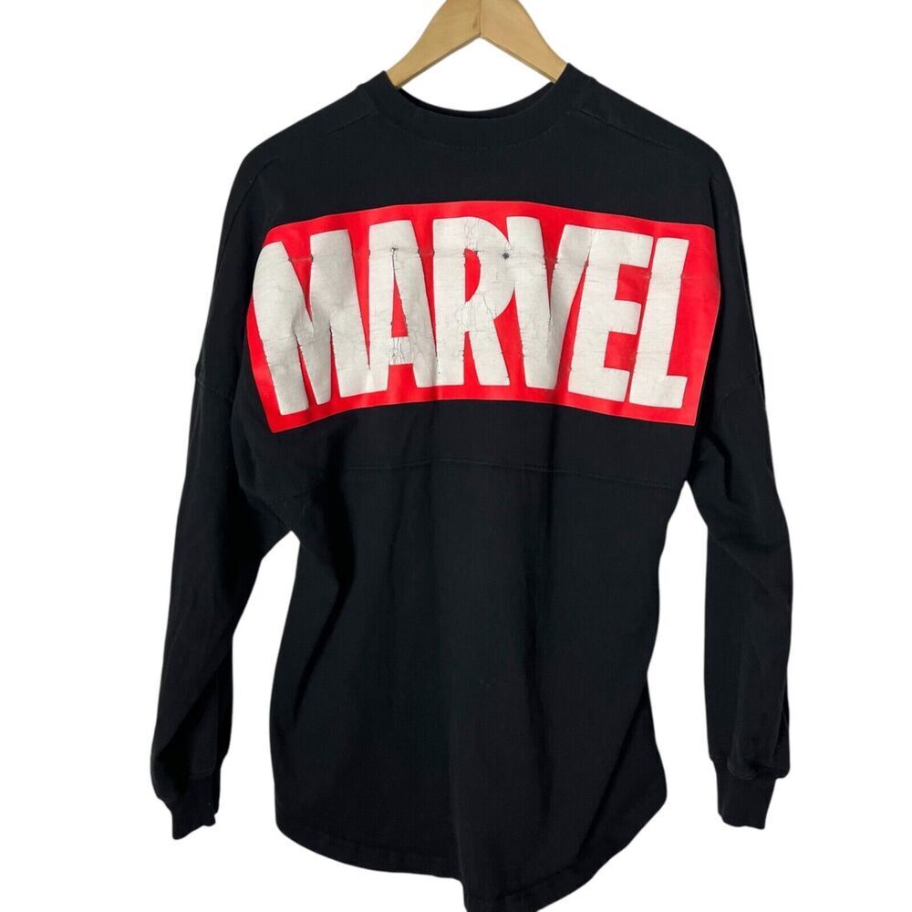 Disney Marvel x Spirit Jersey Super Hero Icon Long Sleeve Black Medium Unisex